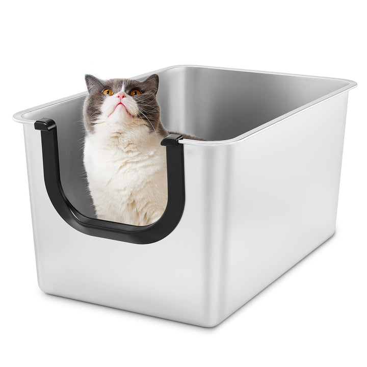 Yangbaga Grosse Katzenklo Edelstahl XXL:Offenes Katzentoilette mit Hohem Rand,Katzenklo Metall für G