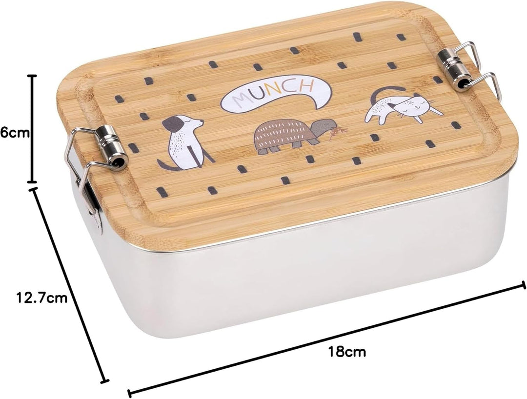 LÄSSIG Kinder Brotdose Edelstahl und Bambus Frühstücksbox nachhaltig Kindergarten Schule/Lunchbox St