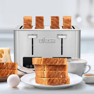 Ufesa Quartet Delux Toaster 4 Scheiben, 2 digitale LCD-Bildschirme, 1500 W, 4 breiter Schlitze, 7 Br