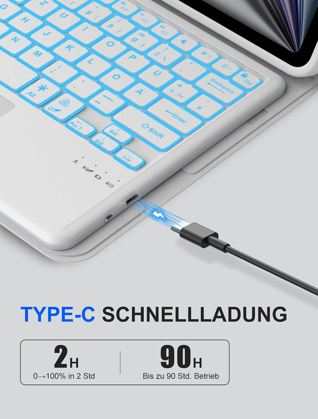 JADEMALL Für iPad Air 13 (M4/M3/M2) Hülle mit Touchpad &amp; Beleuchtung QWERTZ | Farbabstimmung, Mit 7-