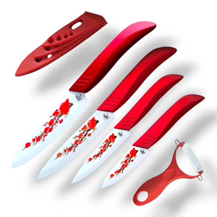Keramik Messer Set 5-tlg. – Premium Kochmesser, Profi Küchenmesser, Allzweckmesser, Ultra Scharf, Er