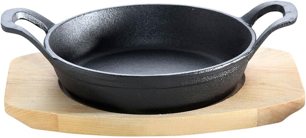 ALL'GRILL Gusseisenpfännchen mit 2 Griffen Ø 15 cm und Holzuntersetzer