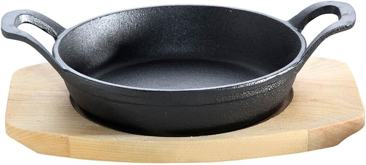 ALL'GRILL Gusseisenpfännchen mit 2 Griffen Ø 15 cm und Holzuntersetzer