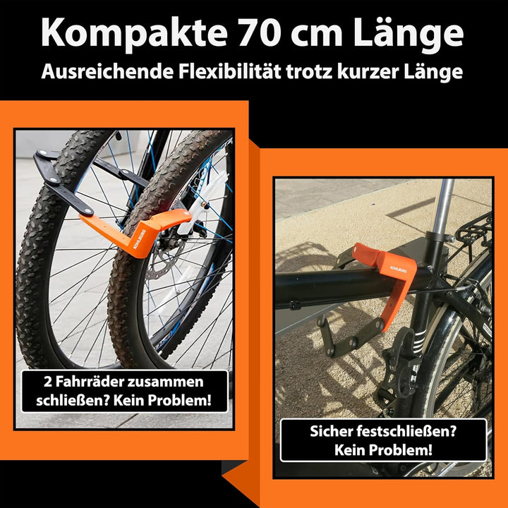 KOHLBURG leichtes & kleines Faltschloss - 690g leicht & 70cm lang - sicheres Fahrradschloss aus gehä