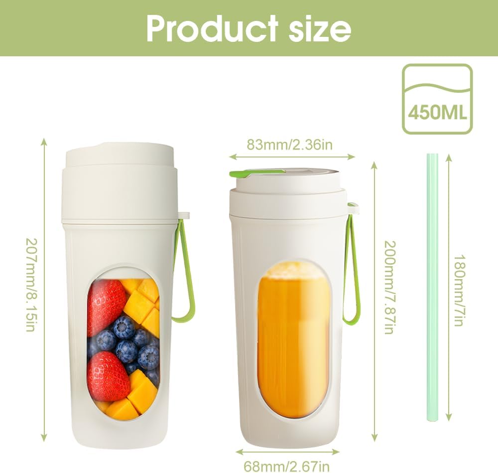 Tragbarer Mixer für Smoothie, 450ml Mixer Smoothie Maker To Go Mini Mixer to Go USB Aufladbarer Mini