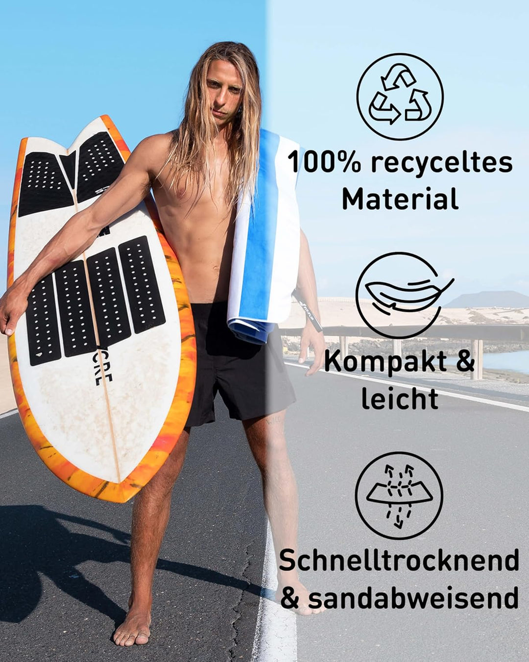 Fit-Flip Strandtuch XXL aus Mikrofaser - leicht und schnelltrocknend - 100% recyceltes Strandhandtuc