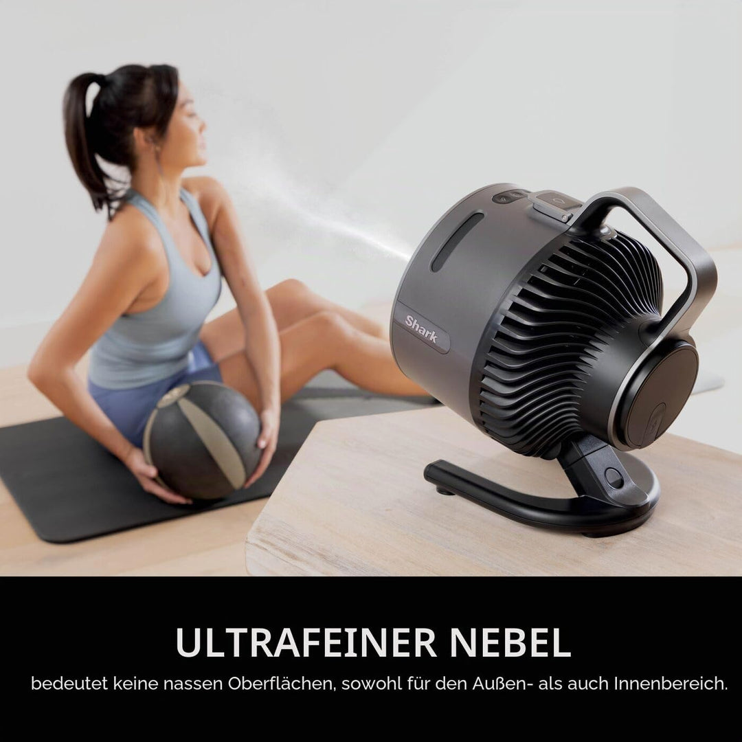 Shark FlexBreeze HydroGo Leistungsstarker kabelloser Ventilator mit Nebel, Innen- und Aussenkühlung,