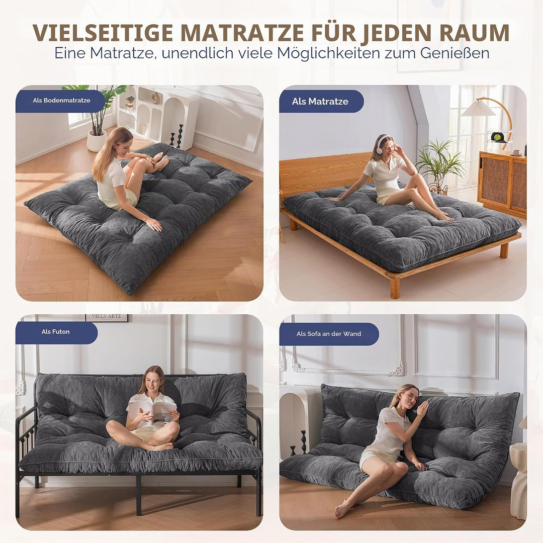 MAXYOYO Futon Matratze, Chenille-Stoff, 15cm Dick Bodenmatratze Verwendbar als Schlafsofa, Geknöpft