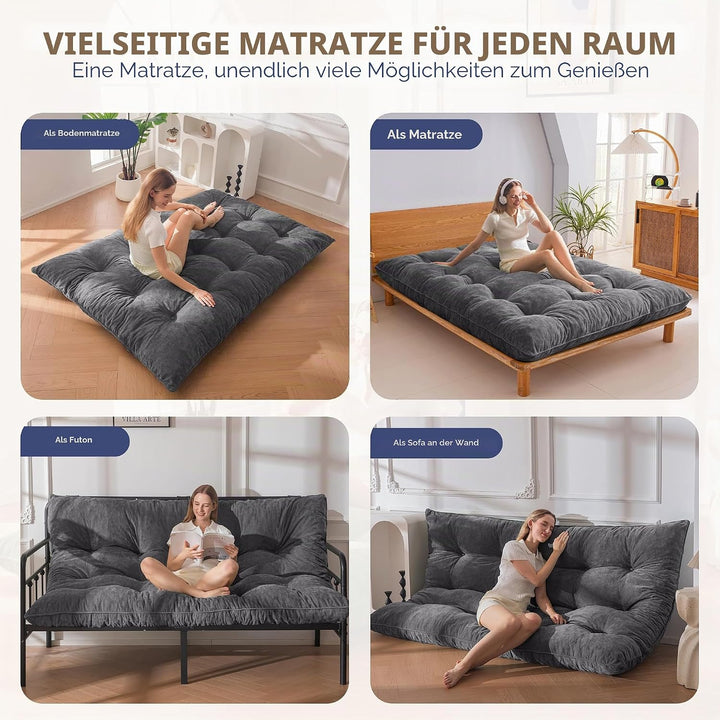 MAXYOYO Futon Matratze, Chenille-Stoff, 15cm Dick Bodenmatratze Verwendbar als Schlafsofa, Geknöpft