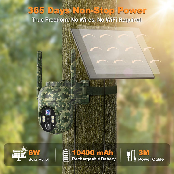 4G LTE Solar Wildkamera, kabellose Aussenkamera mit SIM und Nachtsicht | 2K PTZ, App-Fernsteuerung m