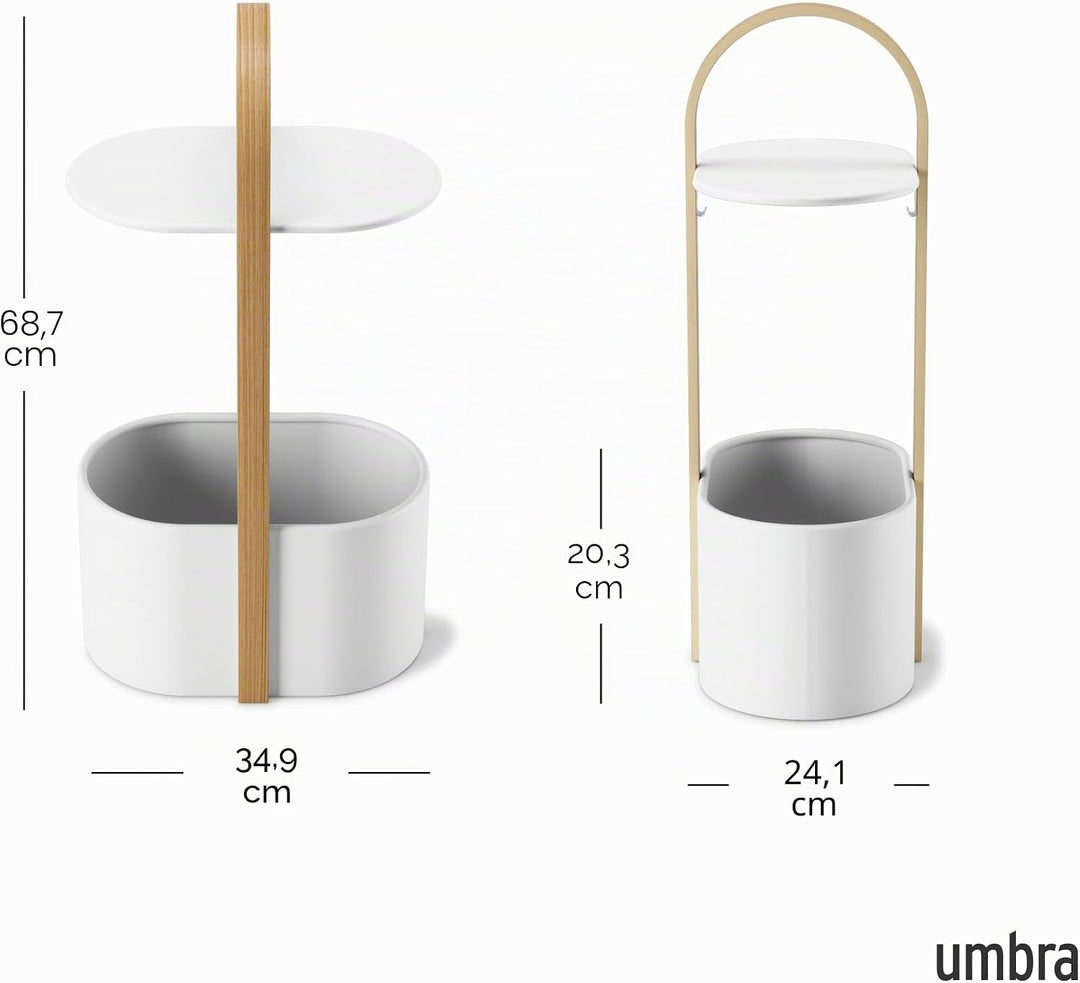 Umbra Bellwood Beistelltisch mit Ablagefläche und Kabelkanal, Stahl/Bugholz, Weiss/Natur Weiss / Nat