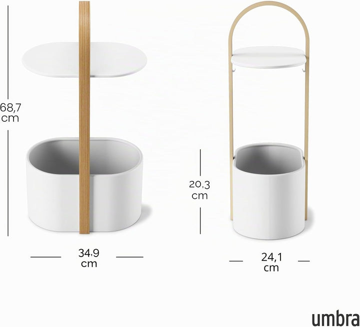 Umbra Bellwood Beistelltisch mit Ablagefläche und Kabelkanal, Stahl/Bugholz, Weiss/Natur Weiss / Nat