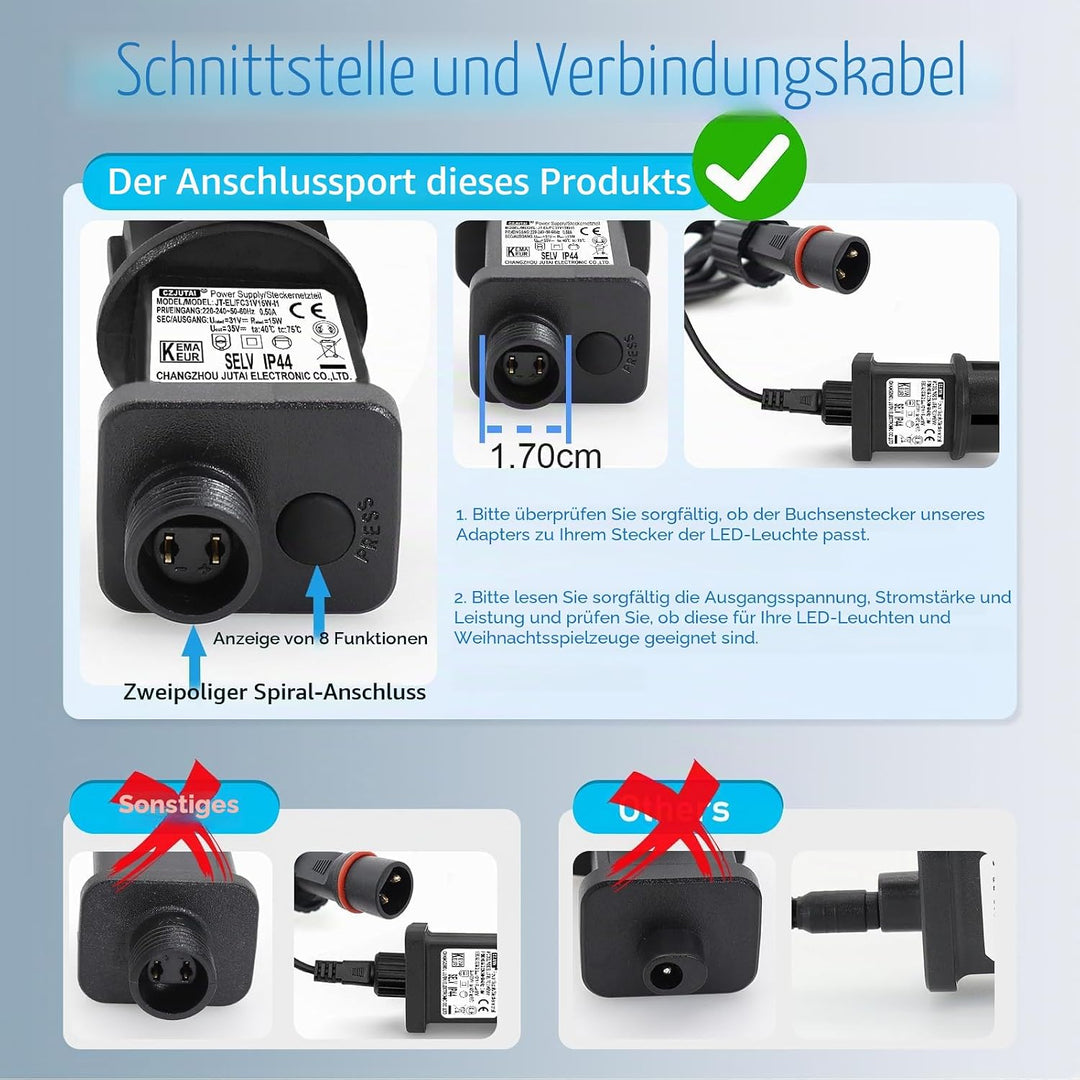 CZJUTAI LED Trafo IP44 Netzteil für Weihnachtsbeleuchtung mit EU Stecker - Schraubsockel - Schalt-Mo