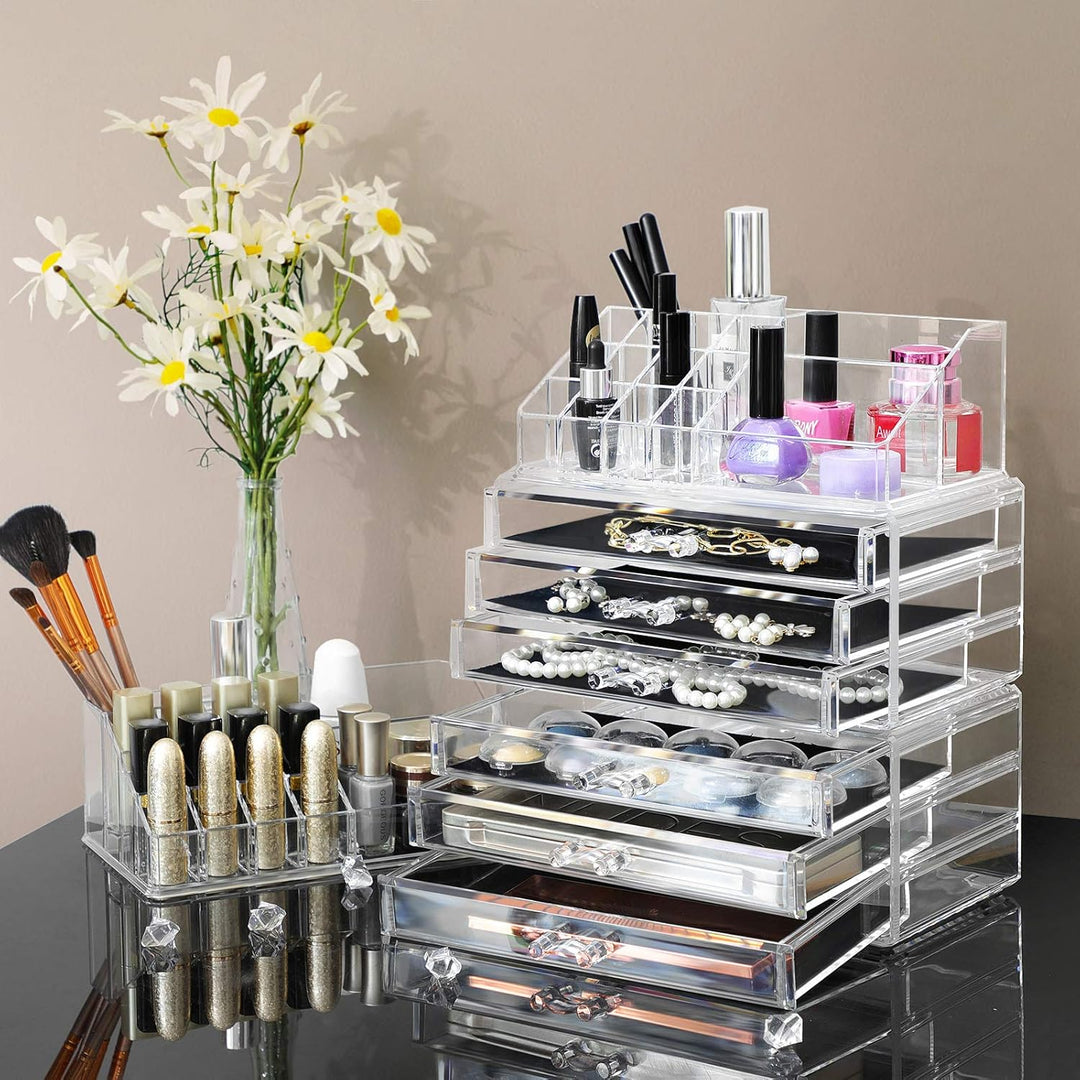 SONGMICS Make-up Organizer, Kosmetik-Organizer mit 3 Schubladen und 15 Fächern in unterschiedlichen