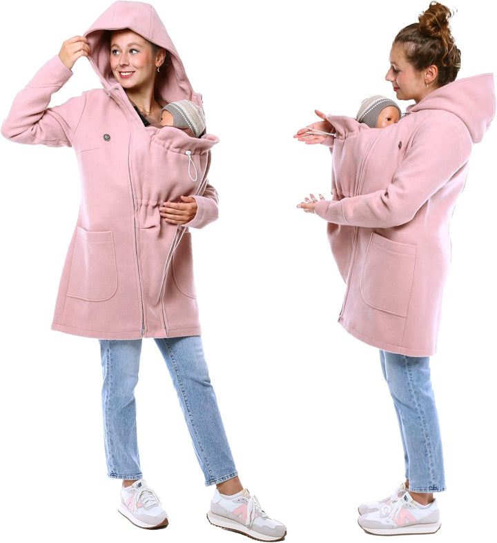 Viva la Mama - schicker Umstands- und Tragemantel für den Winter - VALENTIN XS rosa - vorn und hinte