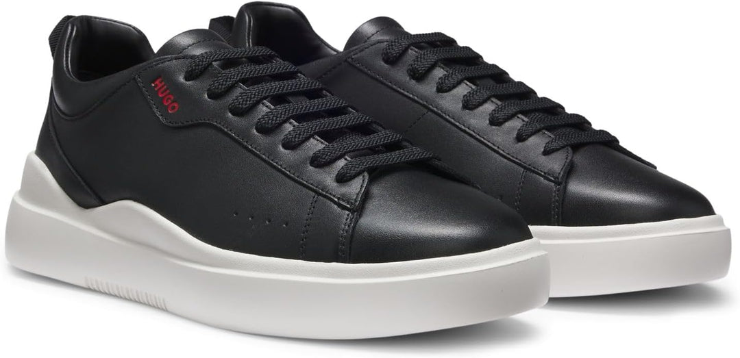 HUGO Herren Blake Tenn Sneakers aus Glattleder mit kontrastfarbenem Branding Grösse 39 EU Schwarz, 3