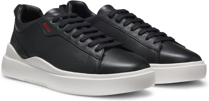 HUGO Herren Blake Tenn Sneakers aus Glattleder mit kontrastfarbenem Branding Grösse 39 EU Schwarz, 3