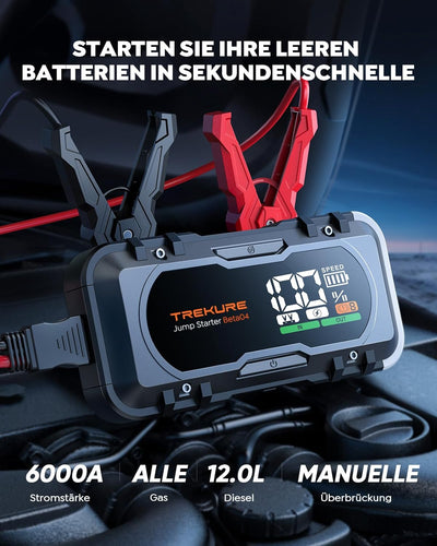 Starthilfe Powerbank 6000A, TREKURE 65W Schnellladung Auto Starthilfe Powerbank für All Benzin und 1