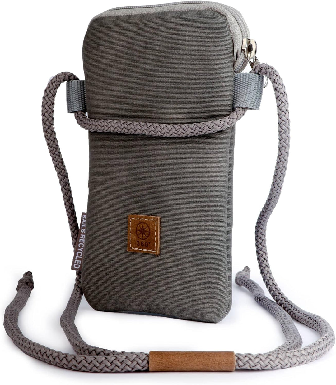 360° Grad Handytasche & Portemonnaie unisex aus Segeltuch, weiss grau, Zahl hellgrau, verstellbare K