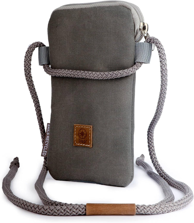 360° Grad Handytasche & Portemonnaie unisex aus Segeltuch, weiss grau, Zahl hellgrau, verstellbare K