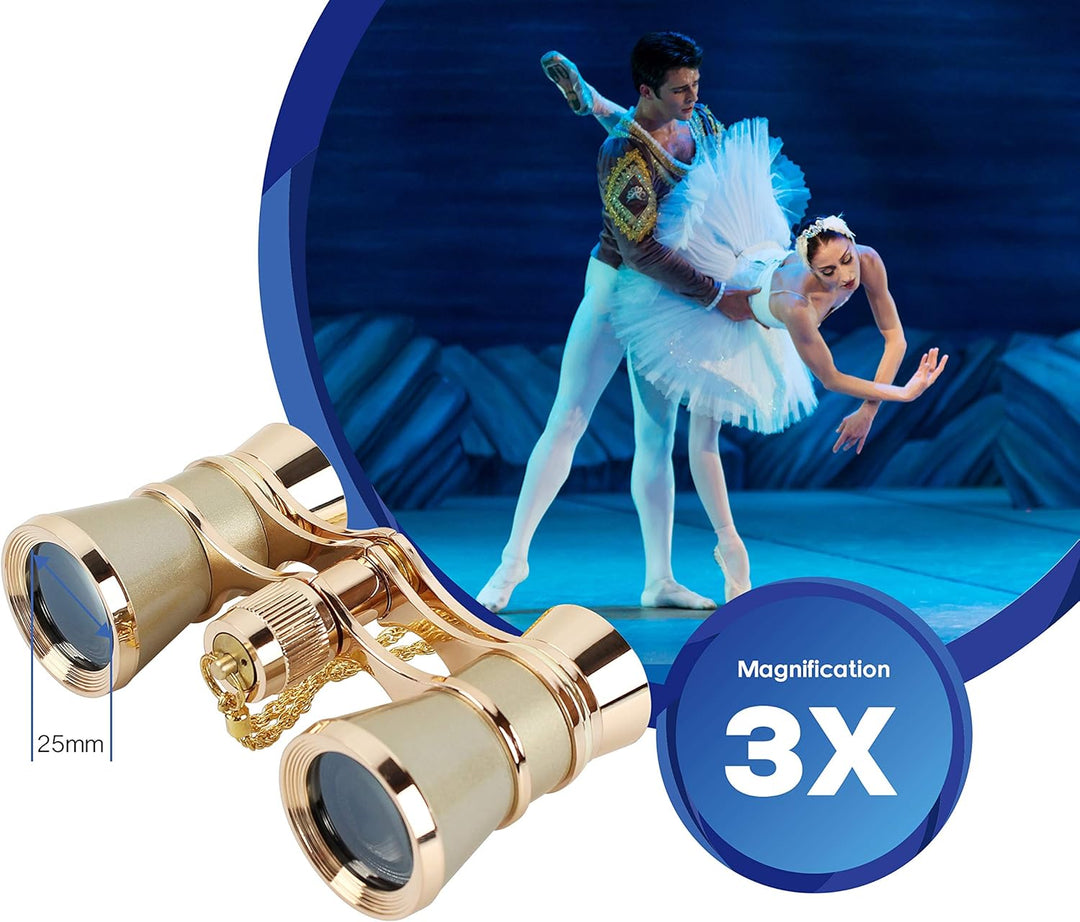 Aomekie 3x25 Opernglas Theaterglas Mini Klein Kompakt Feldstecher Fernglas mit Kette für Theater Kon