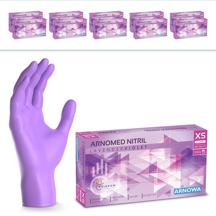 1000 Stück ARNOMED Einweghandschuhe Lila, Einmalhandschuhe XS, Nitril Handschuhe Einweg, Nitrilhands