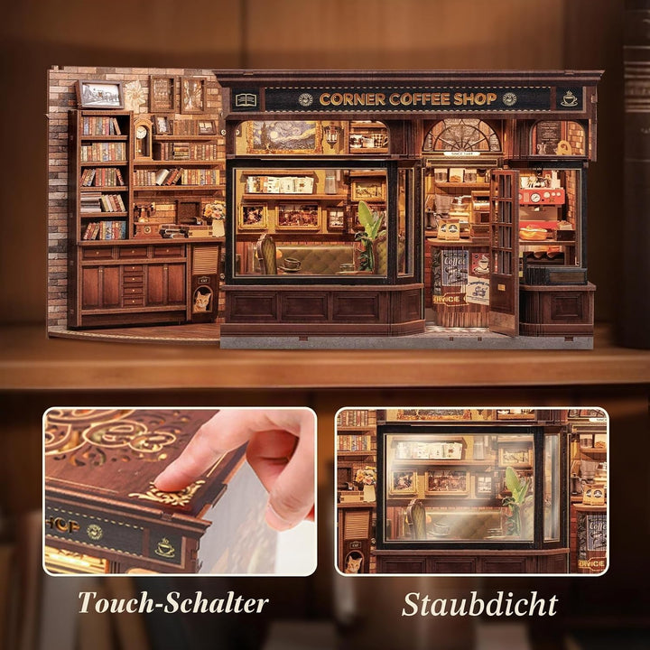Book Nook Kit - Miniatur Puppenhaus mit LED: 3D Holz-Puzzle Buchstütze, Retro-Deko Bücherregal, klas