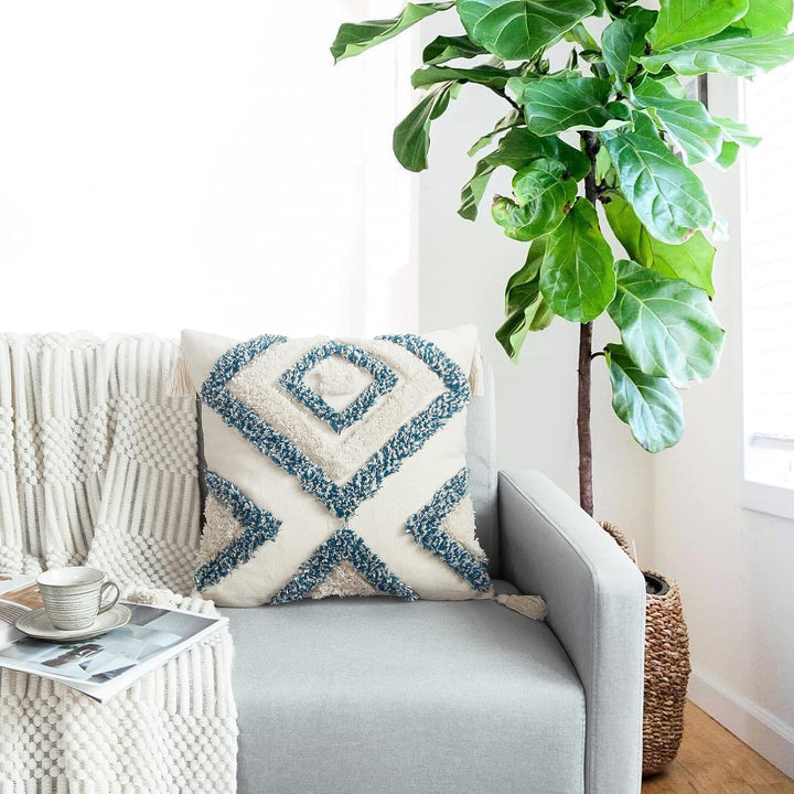 Jasen Dekorativer Boho-Kissenbezug, gewebt, getuftet, mit Quasten, Rautenmuster, für Couch, Sofa, Sc