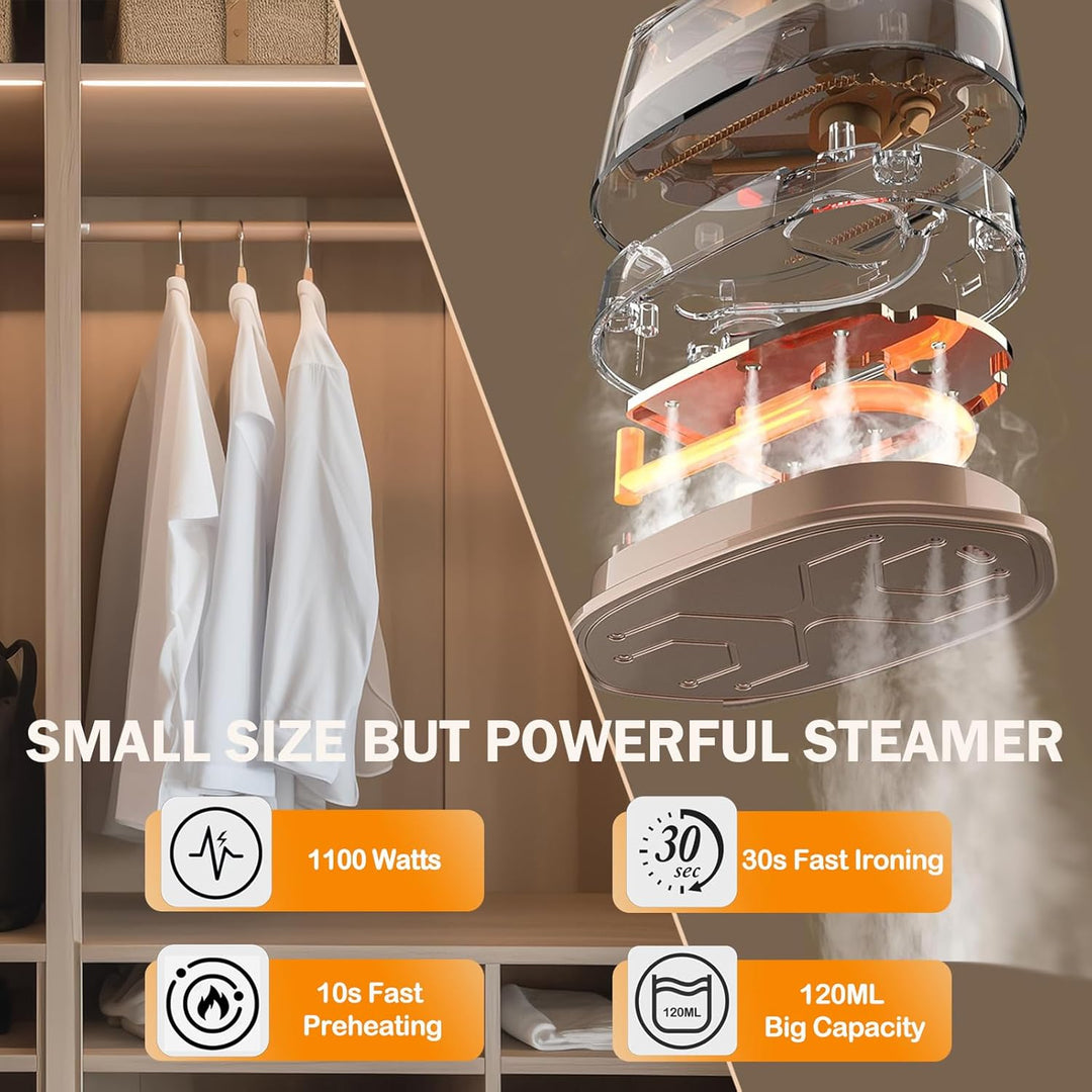 Steamer Dampfglätter & Bügeleisen 2-in-1 Trockene & Nassanwendung, 3 Dampfstufen, 120ml Wassertank –