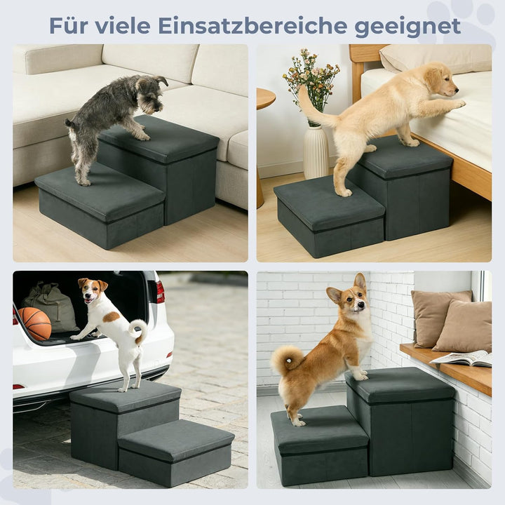 Hundetreppe 2 Stufen, Faltbare Haustiertreppe mit Stauraum, Katzentreppe Hunderampe Sofa für Alte Ka