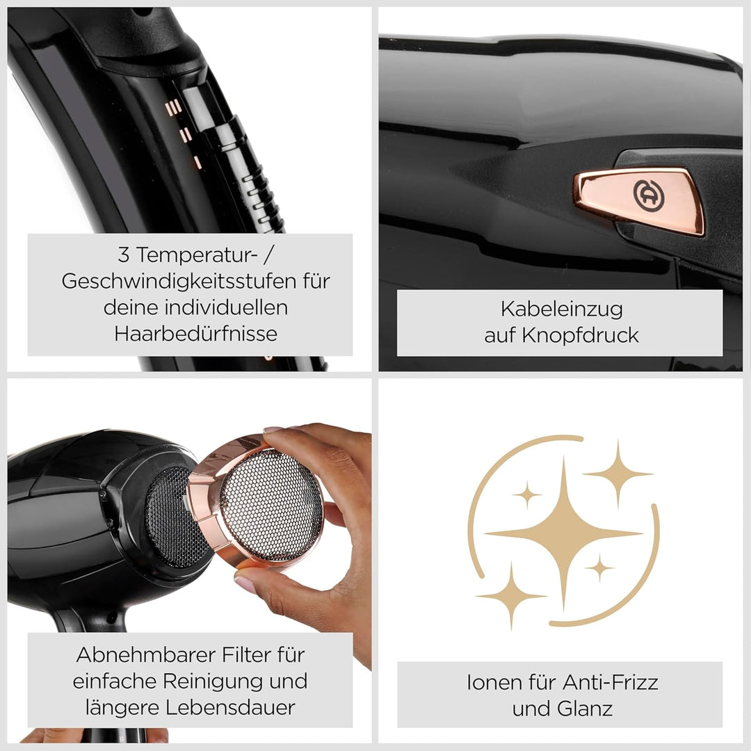 BaByliss Cordkeeper 2000 Ionic-Haartrockner D373E, einzigartige Kabeleinzugsfunktion Im Griff, 2000