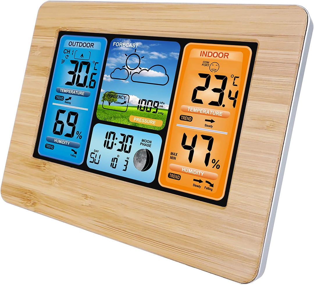 ALLOMN Wetterstationen Kabellos mit Innen Aussen Sensor, LCD-Digitalwetterstation mit Alarm/Temperat