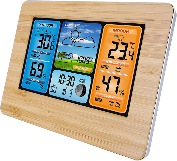 ALLOMN Wetterstationen Kabellos mit Innen Aussen Sensor, LCD-Digitalwetterstation mit Alarm/Temperat