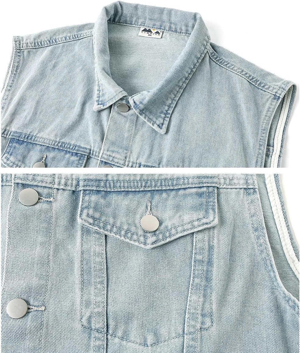 KTWOLEN Herren Outdoor Weste Casual Jeansweste für Freizeit Ärmellose Denim Weste Jeans Weste für Mä