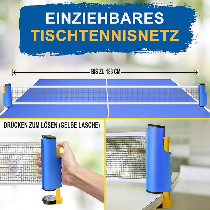 SereneLife Tischtennis Set mit 2 Schlägern 3 Bällen und Tragetasche – Einziehbares Netz Verstellbar