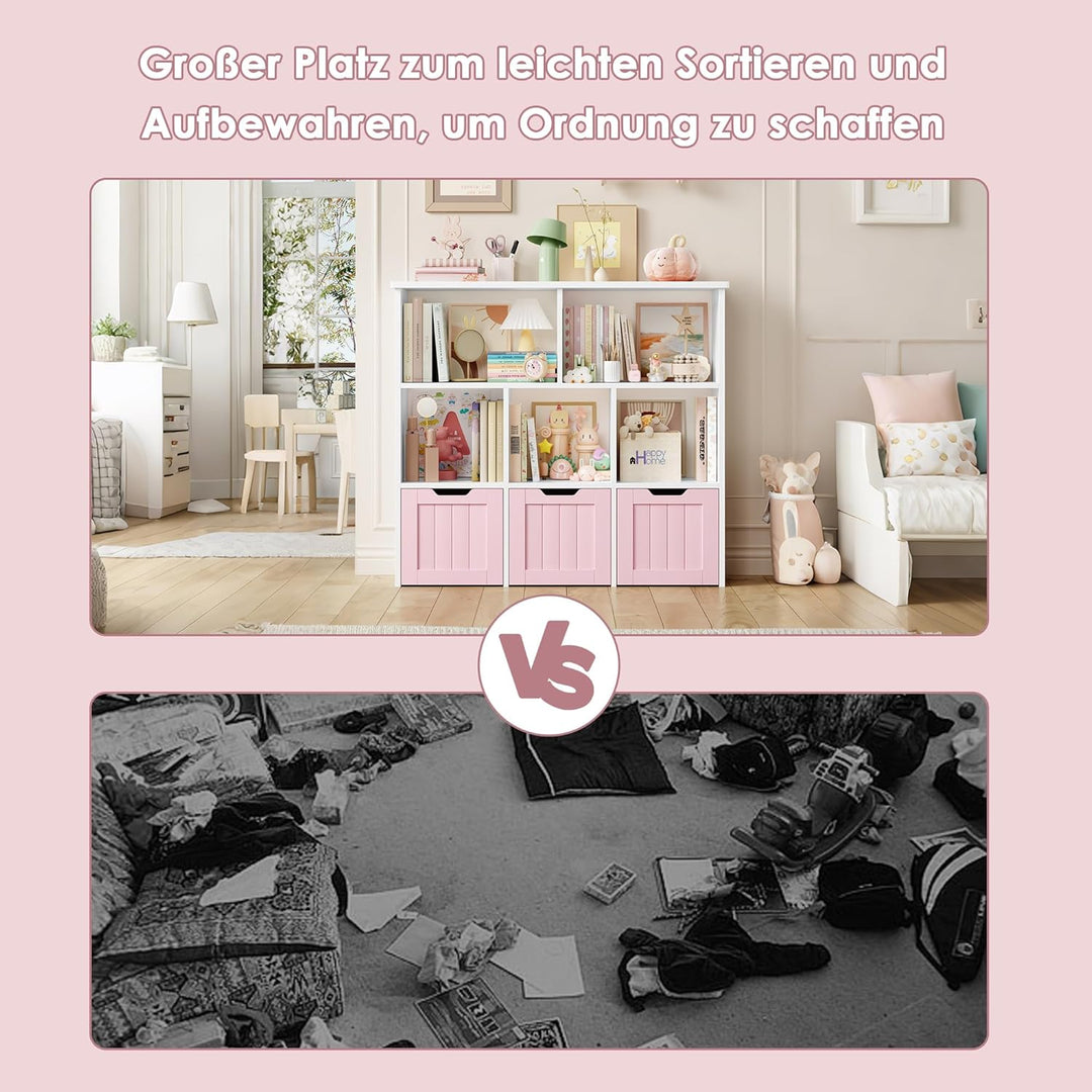 FOREHILL Kinderregal mit Boxen auf Rollen, Kinderzimmer Möbel, Spielzeugregl, Aufbewahrungregal,Büch