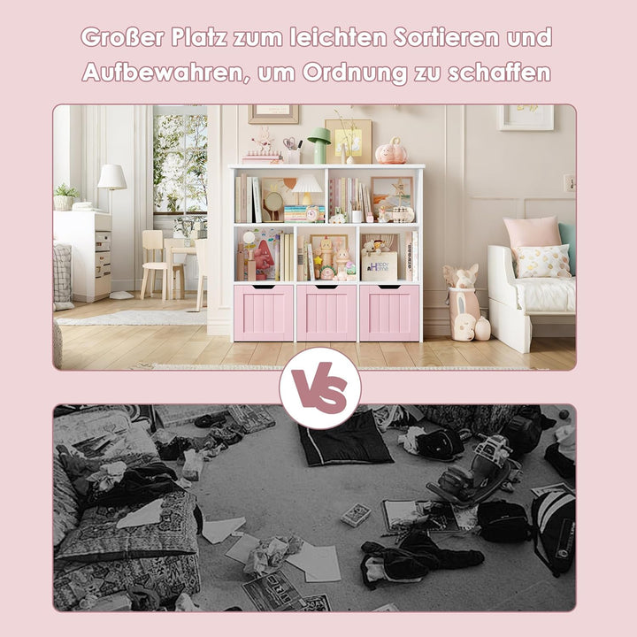 FOREHILL Kinderregal mit Boxen auf Rollen, Kinderzimmer Möbel, Spielzeugregl, Aufbewahrungregal,Büch