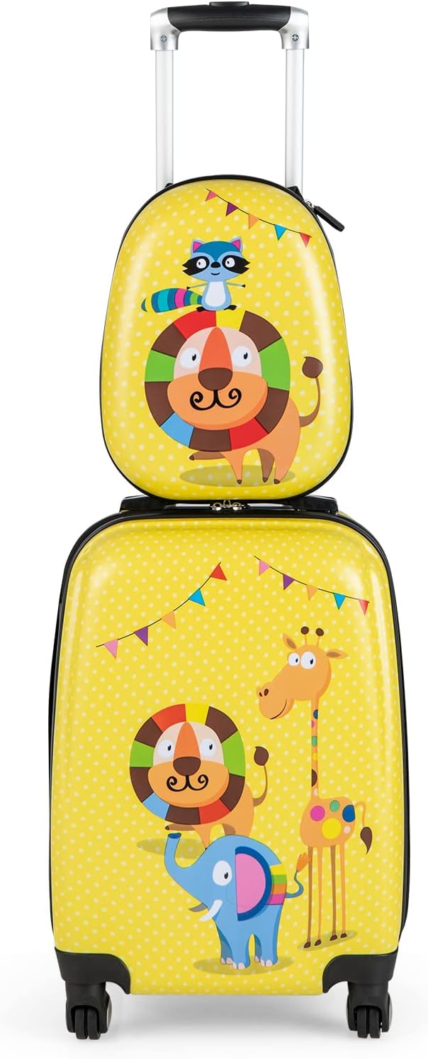 COSTWAY 2tlg Kinderkoffer + Rucksack, Kindertrolley aus Kunststoff, Kindergepäck, Kinder Kofferset H