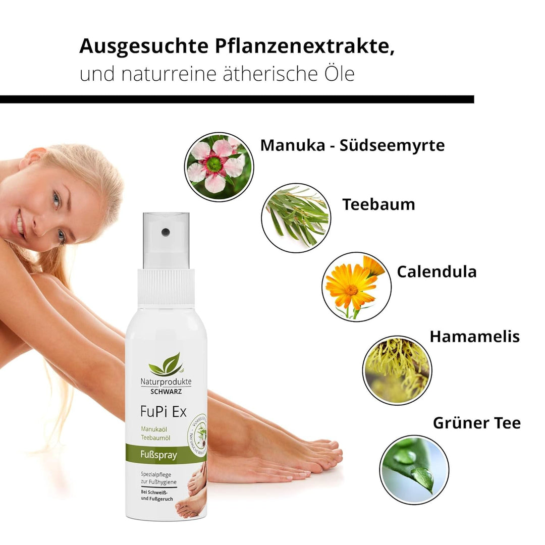 Naturprodukte Schwarz - FuPi Ex Fussspray - Mit Teebaumöl und Manukaöl - Zur Fusshygiene, Gegen Schw