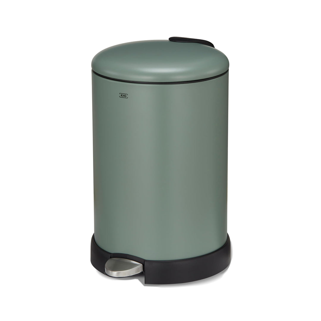 KHG Mülleimer 20 L Grün mit Softclose-Deckel & Tretfunktion - Pulverbeschichteter Metall-Abfalleimer