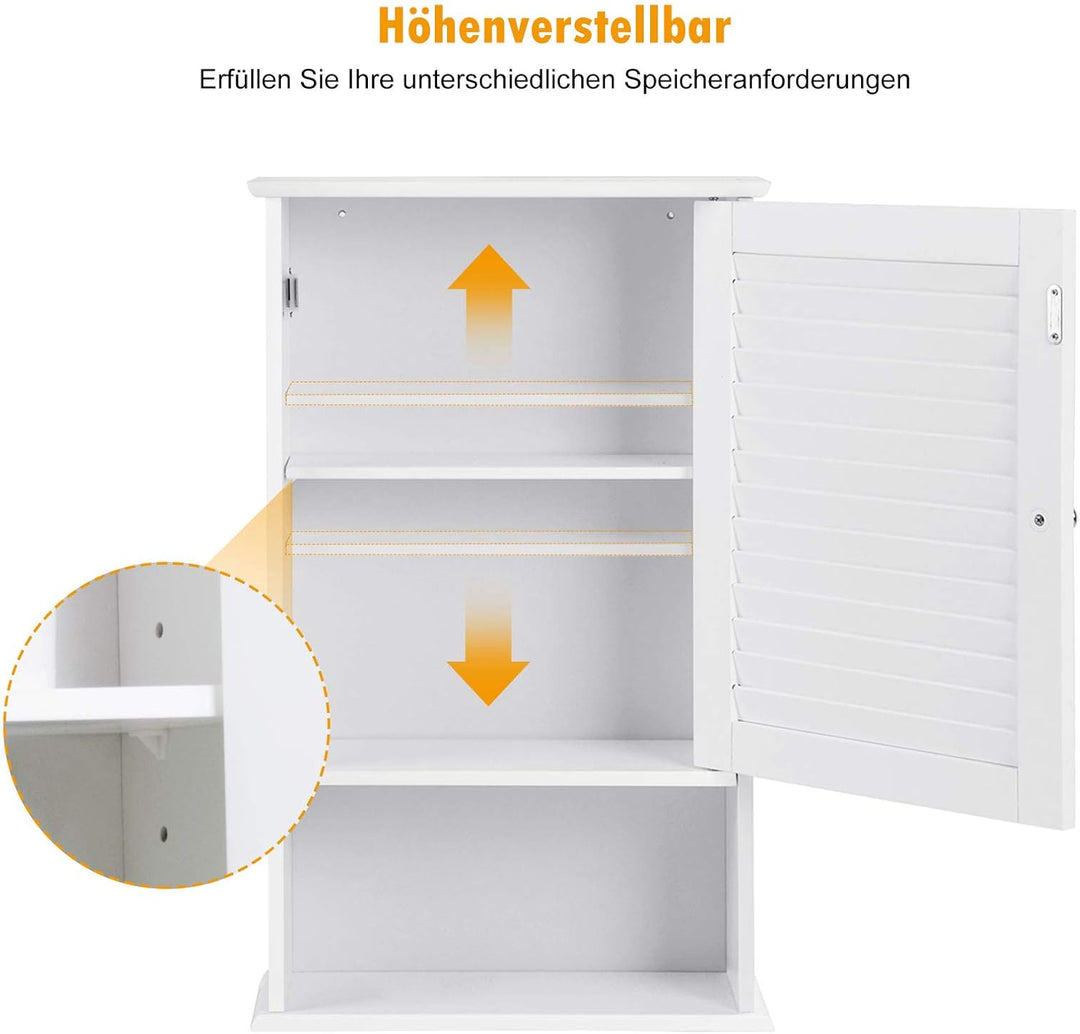 GOPLUS Hängeschrank weiss, Badezimmerschrank mit verstellbarem Fächer & Ablage, Badschrank, Küchensc