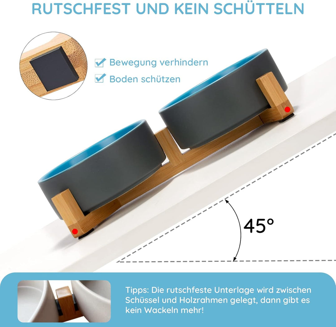 SPUNKYJUNKY Hundenapf Keramik Doppel Futternapf Katzennapf Wassernapf Fressnapf mit Bambus Ständer f