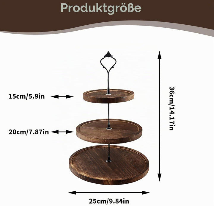 Etagere 3 Etagen, Tortenständer Holz, Cupcake Ständer mit Metallgriff, Kuchenständer Kuchenplatte, O