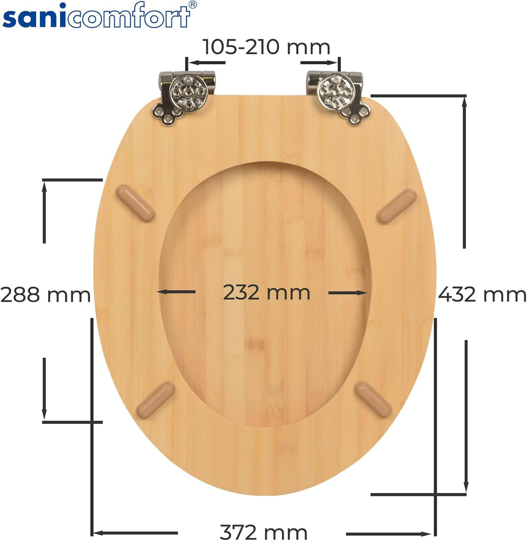 sanicomfort WC-Sitz Bambus mit Absenkautomatik | Toilettensitz aus Echtholz | Soft-Close | Antibakte