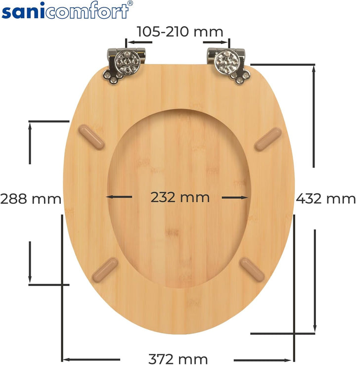 sanicomfort WC-Sitz Bambus mit Absenkautomatik | Toilettensitz aus Echtholz | Soft-Close | Antibakte