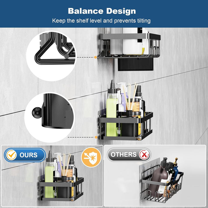 YEAUPE PRO Duschablage ohne Bohren – 5 Stück Badezimmer Organizer Set in Schwarz | 2 Schnell trockne