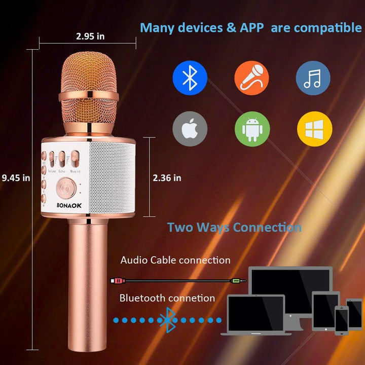 Bluetooth Karaoke Mikrofon Kinder, BONAOK Drahtlose Dynamisches Mikrofon mit Lautsprecher, Familie P