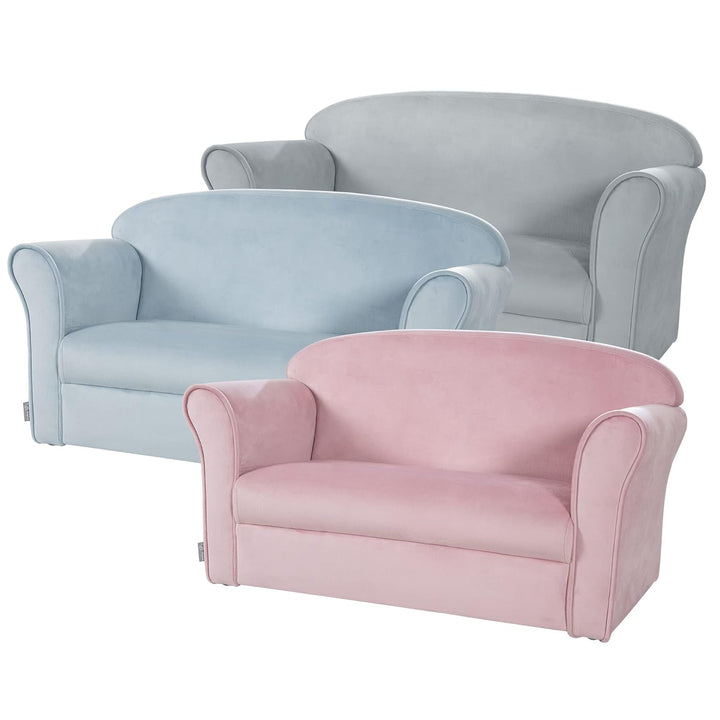 roba Kindersofa Lil Sofa mit Armlehnen für Mädchen und Jungen - Bequeme Kindercouch - Samtstoff rosa