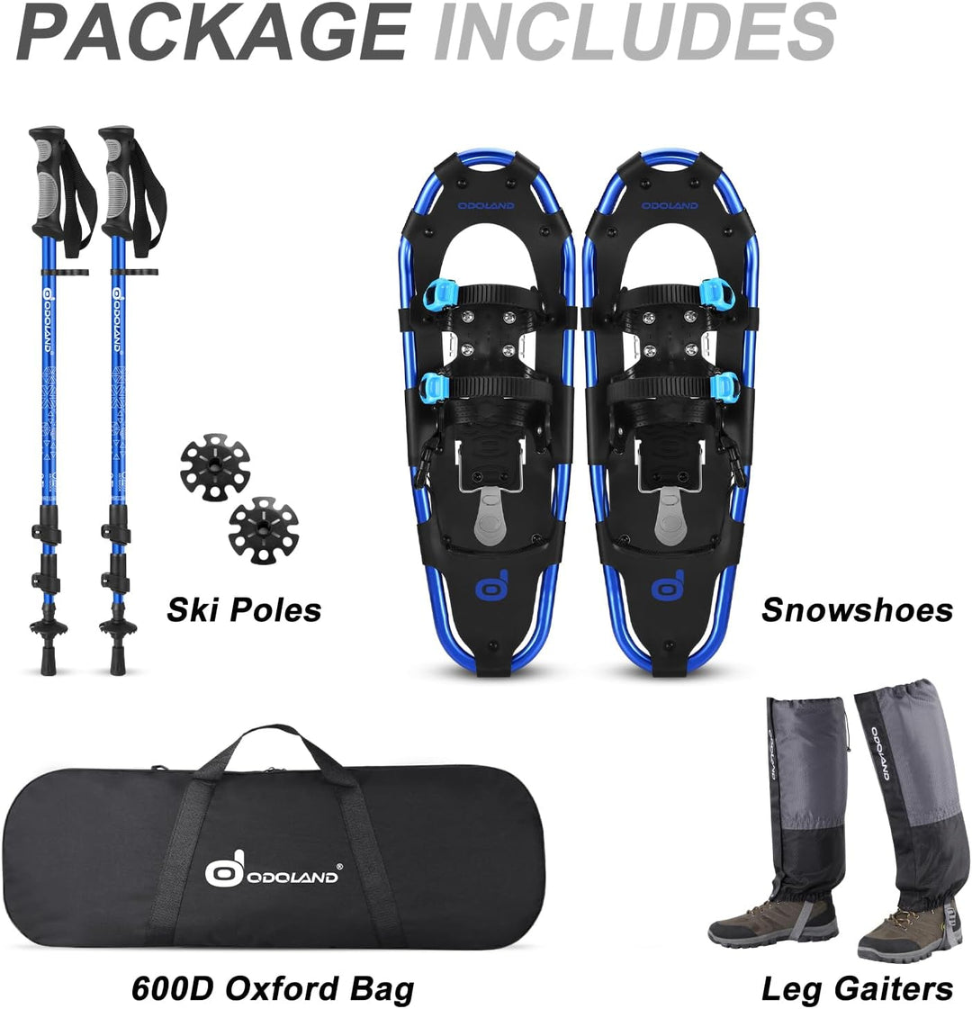 Odoland Schneeschuh-Set 4-in-1 für Männer und Frauen, Schneeschuhe mit Wanderstöcken, wasserdichte G