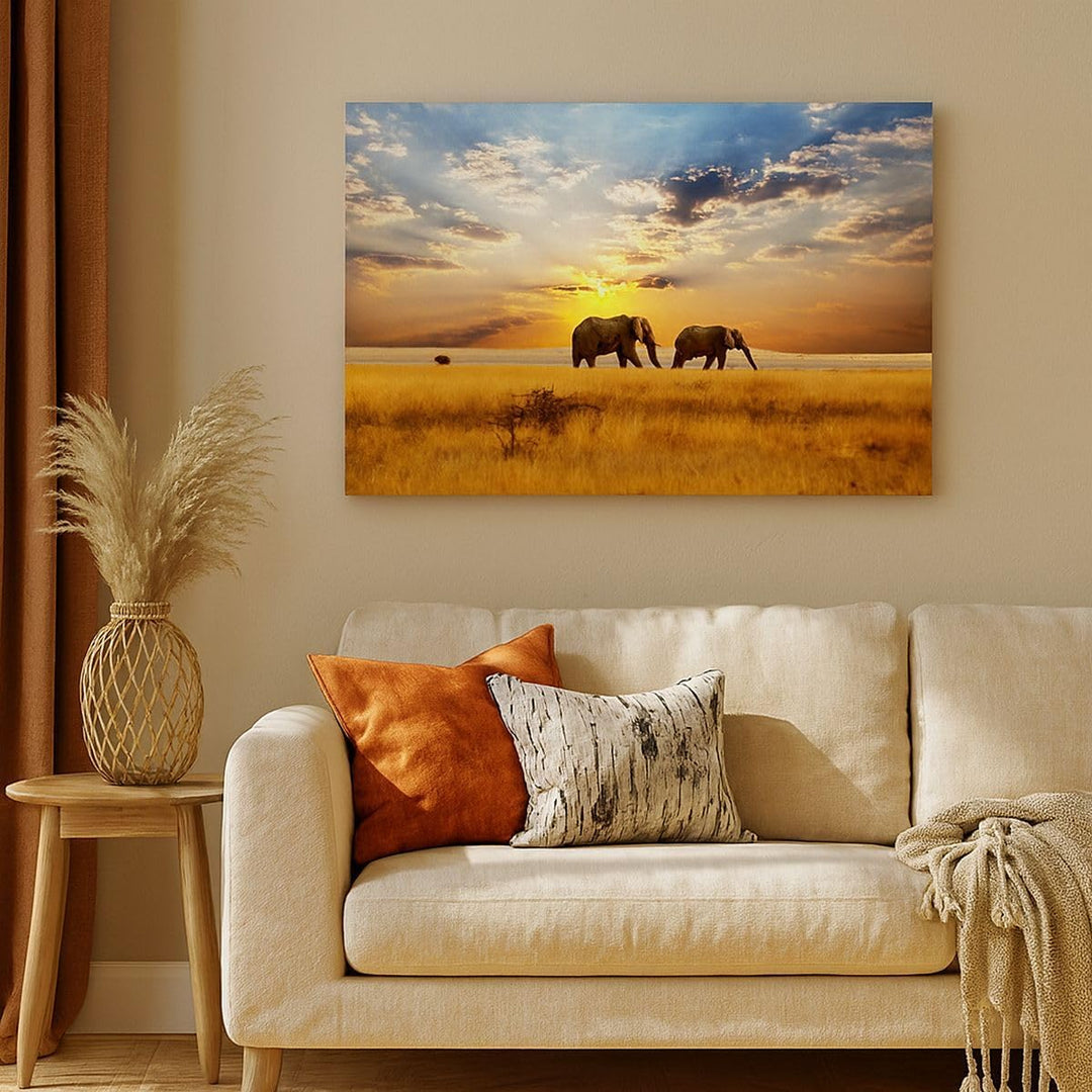 Bilder auf Leinwand Elefanten Safari Dschungel Busch Leinwandbild 70x50cm Wandbilder Dekoration Wohn